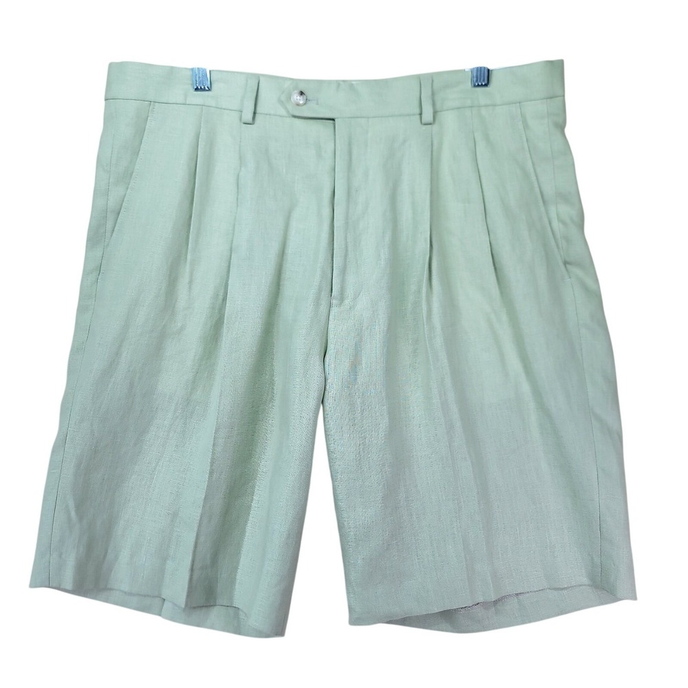 Paul Frederick Linen Shorts Mens 36 Sage Classic Fit Chino "10 Inseam Preppy NWT